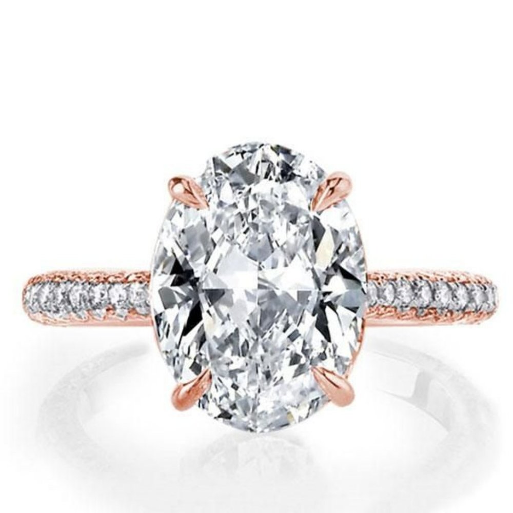 Italo Rose Gold Oval White Sapphire Ring, Size 5.5